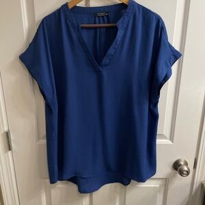 Amazon SoTeer Cobalt Blue Split Neck Short Sleeve Blouse, Size XXL